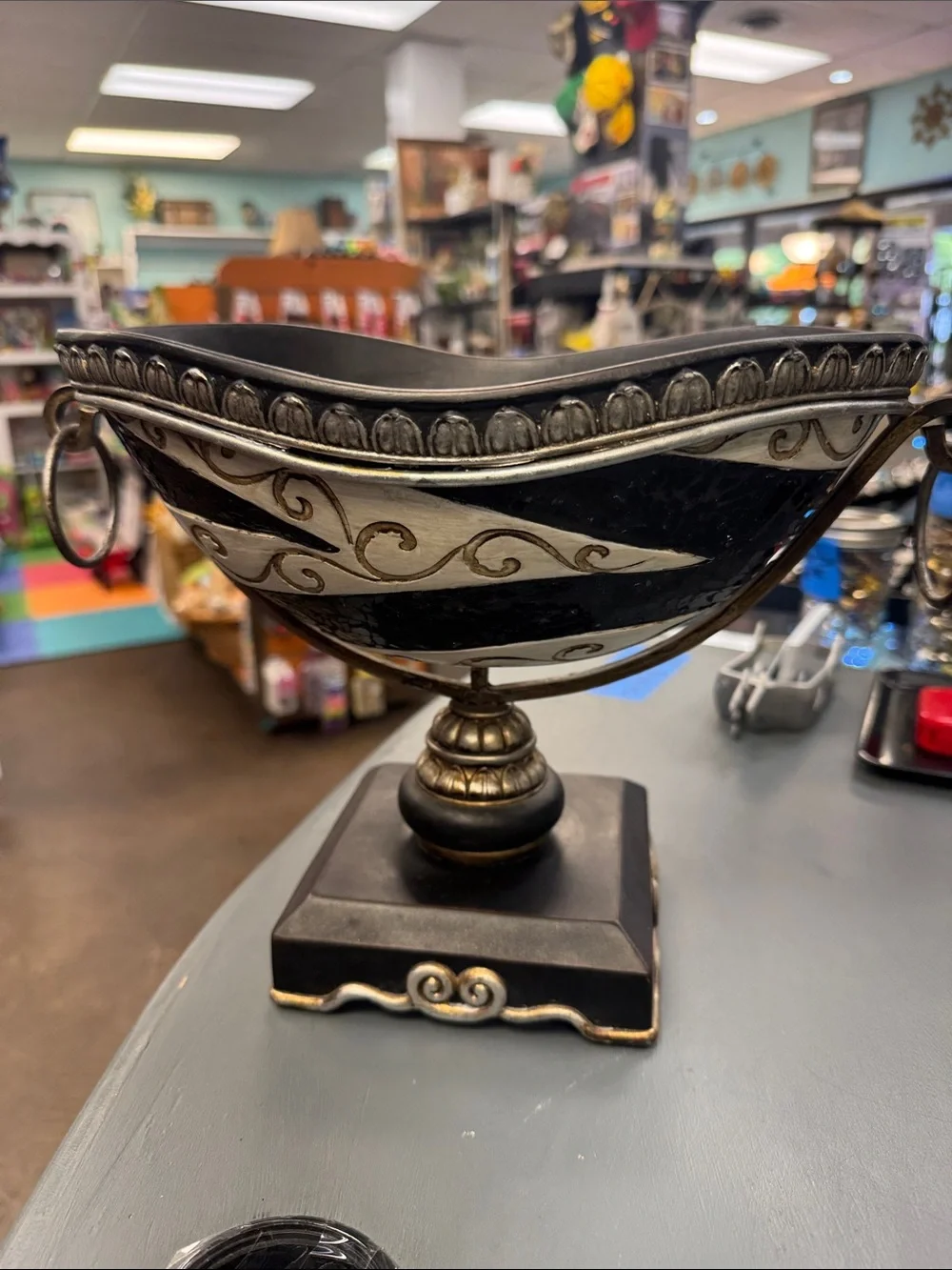 Decorative Black and Gold Pedestal Bowl